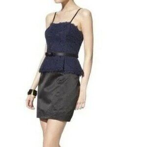 Kate Young for Target Colorblock Peplum Cocktail Party Dress Lace Satin Blue 14